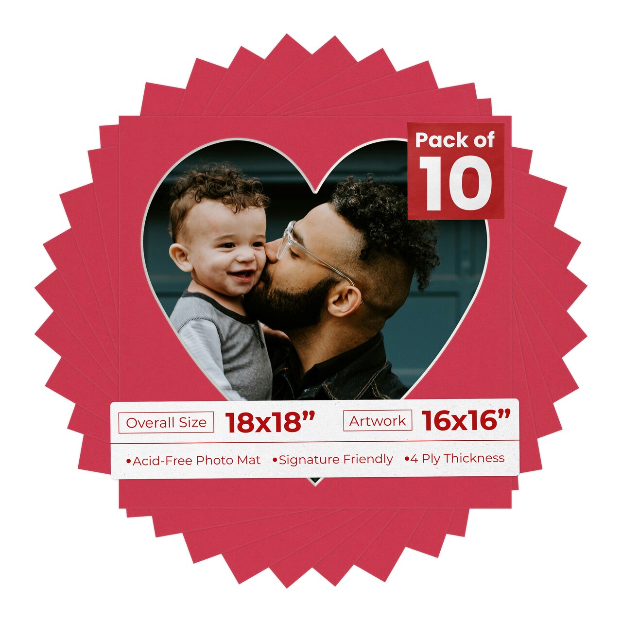 Deep Red Mat Board for 18x18 Frames - Heart Opening for 16x16 Photos